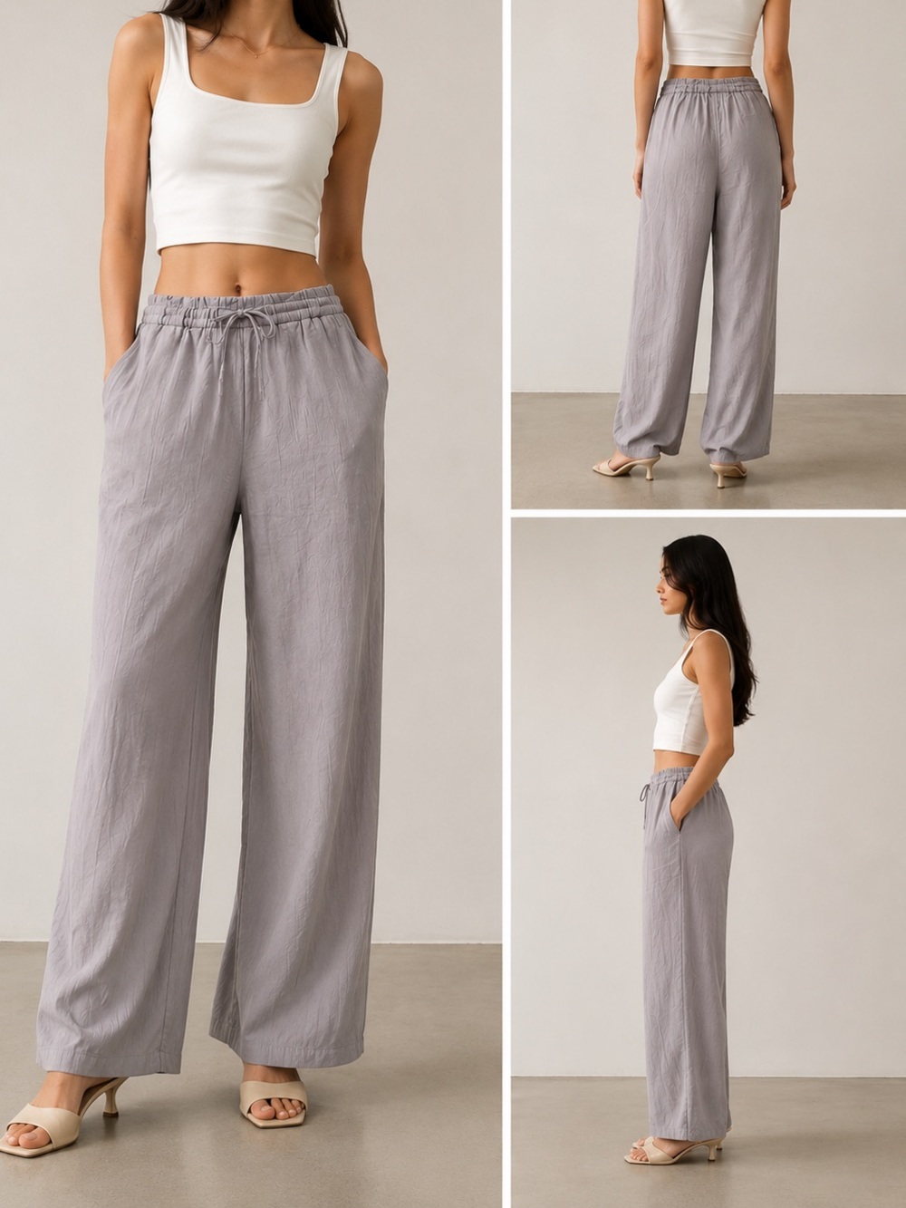 Zara Taupe Wide-Leg Drawstring Pants